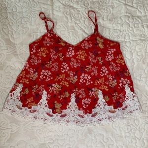 Red flowy tank top